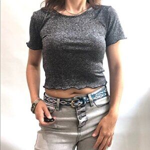 Urban Outfitters Crop Top Short‎ Sleeve Grey Silver XS